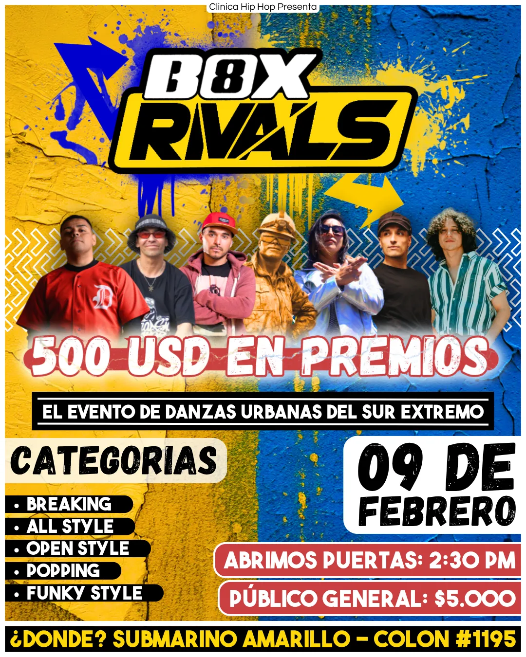 Flyer oficial BOX8 Rivals 2025 — 9 de febrero, Submarino Amarillo, Punta Arenas