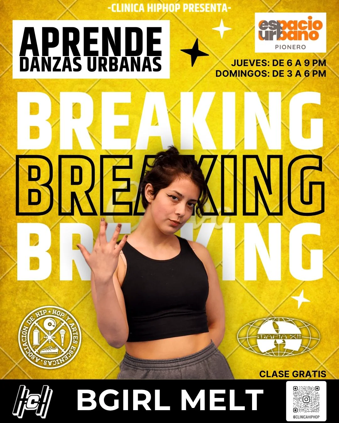 Flyer Breaking con Bgirl Melt — Jueves y Domingos
